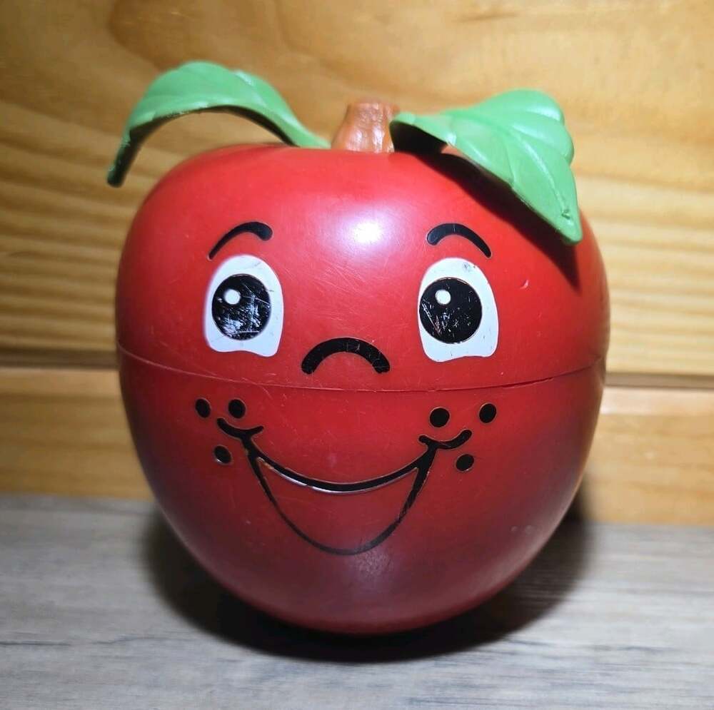 Vintage 1972 Fisher-Price HAPPY APPLE w Broken Stem Roly Poly Chime Works